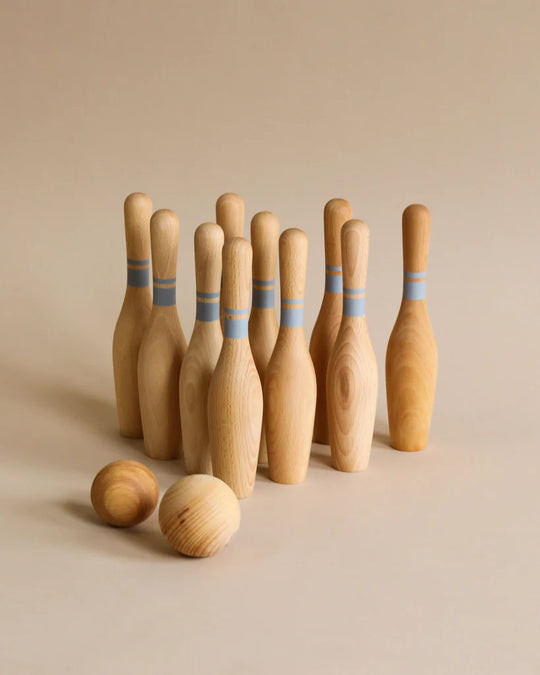 Houten bowlingkegels - natuurlijk