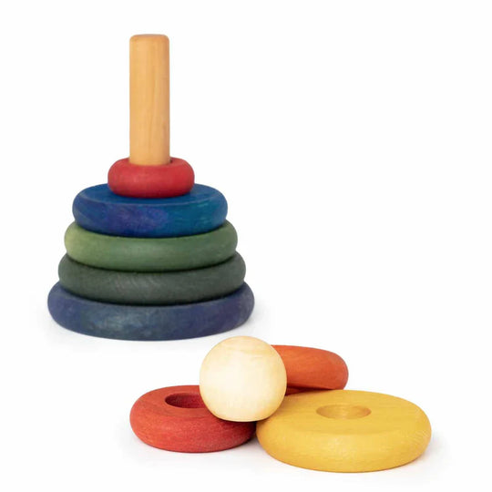 Houten ronde Piramide / Stapeltoren - Kleurrijk - Rainbow