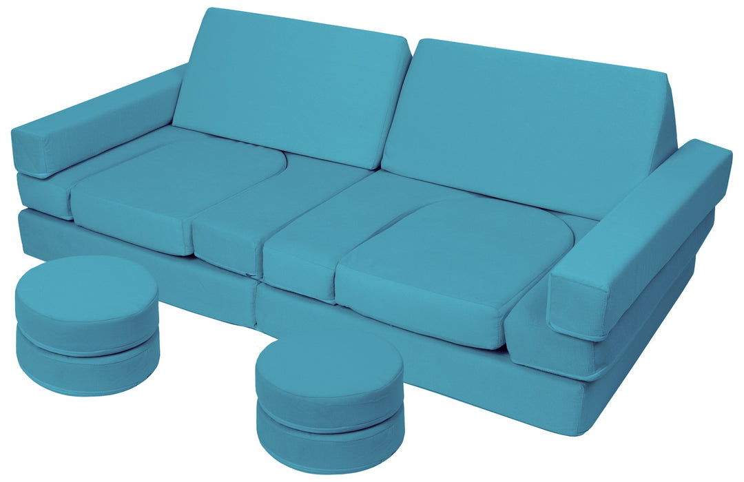 Modular sofa bed, multifunctional foam blocks, car with steering wheel