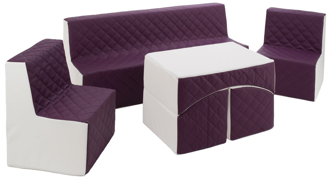 Kids furniture set: 2xarmchair + sofa + lounger, eco leather quilted