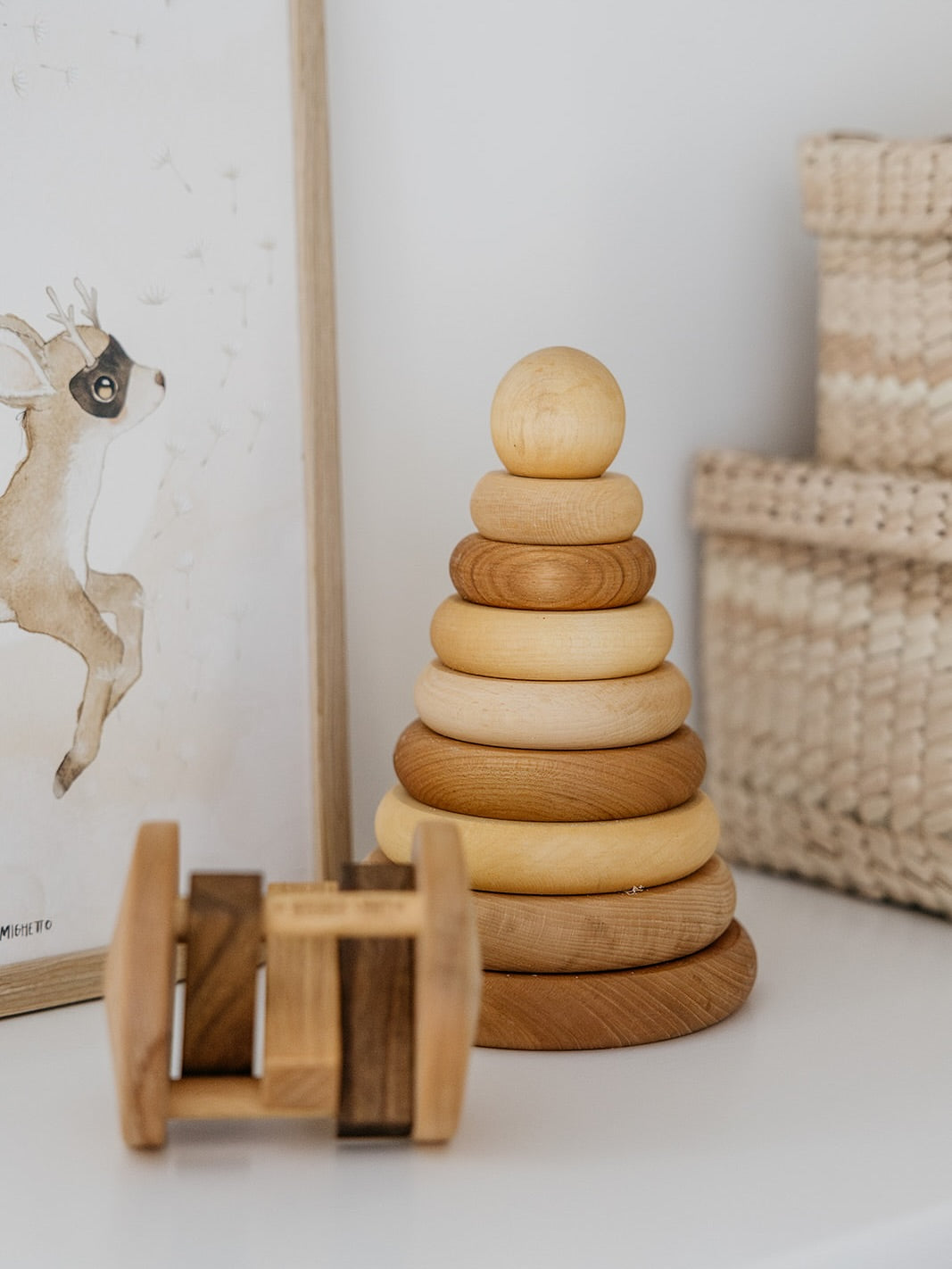 Houten ronde Piramide  / Stapeltoren - Naturel