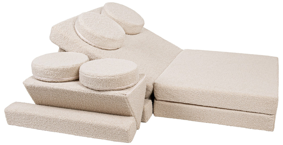 Bouclé modular kids sofa, foam blocks