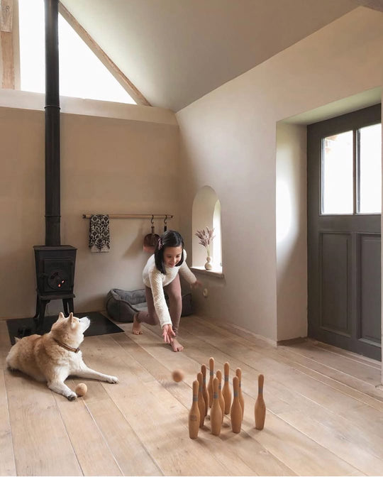 Houten bowlingkegels - natuurlijk