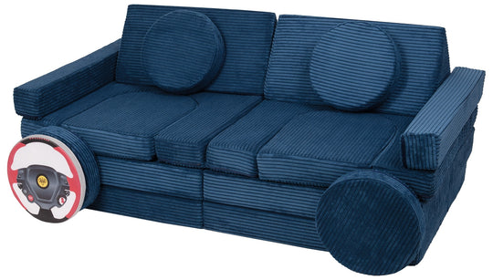 Modular sofa bed, multifunctional foam blocks, car with steering wheel