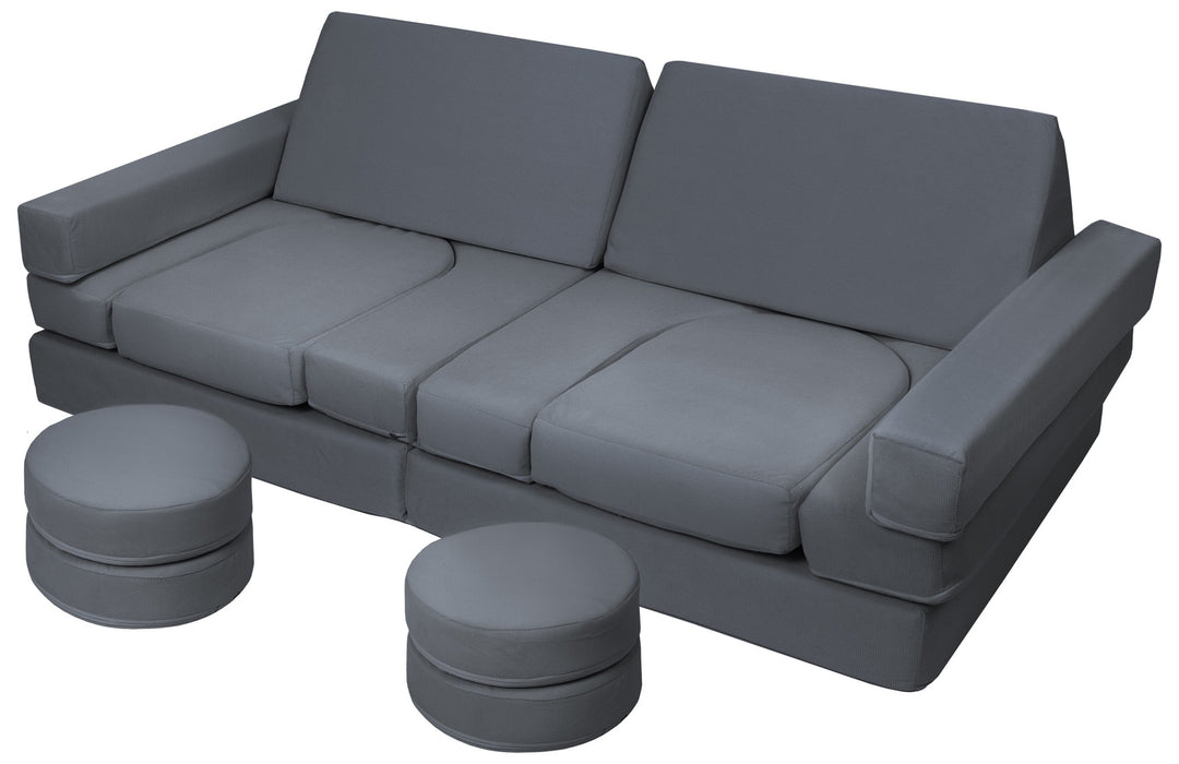 Modular sofa bed, multifunctional foam blocks, car with steering wheel