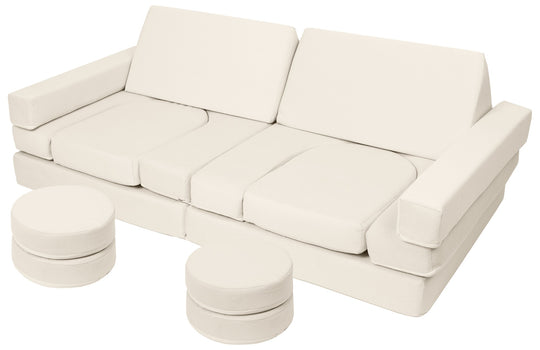 Modular sofa bed, multifunctional foam blocks, car with steering wheel