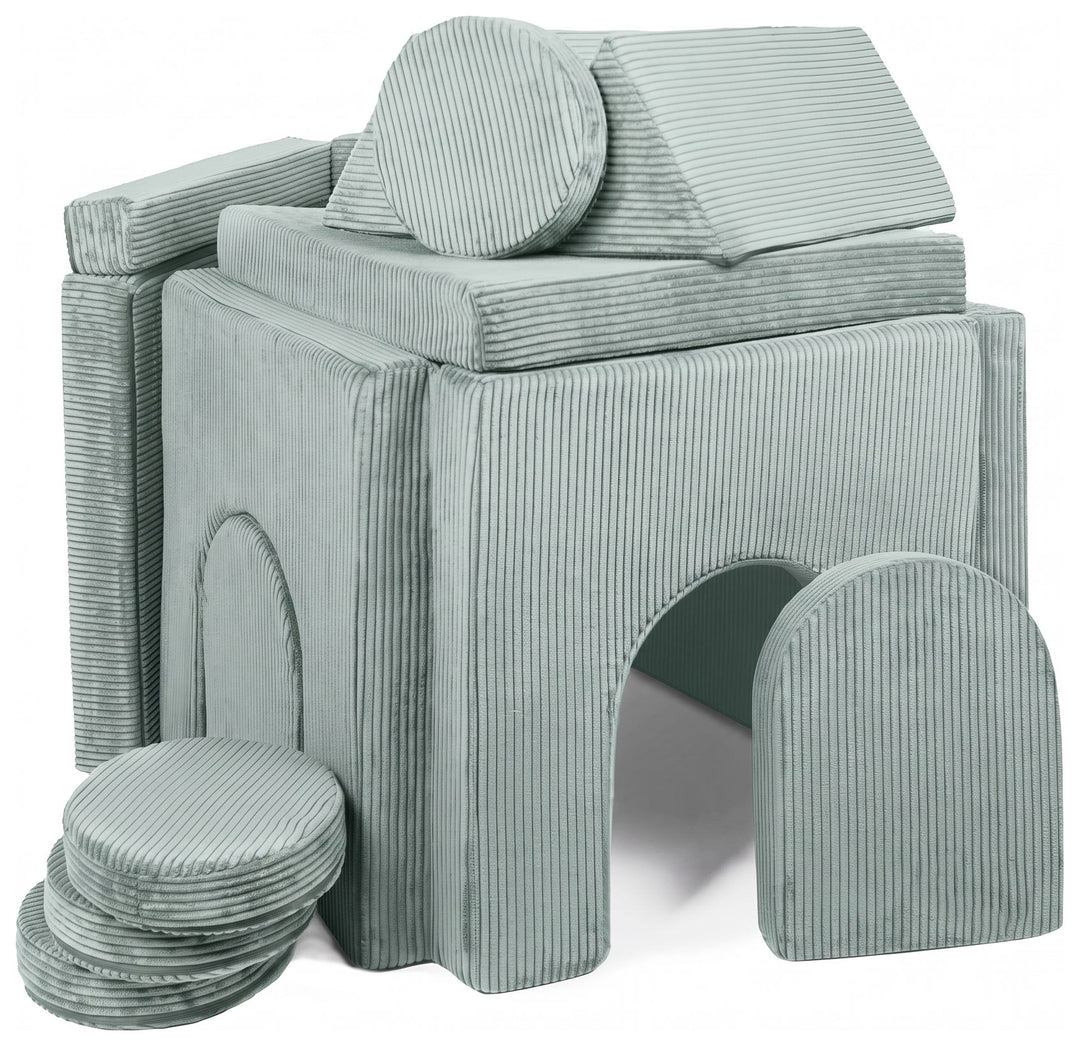 Modular sofa bed, multifunctional foam blocks, car with steering wheel