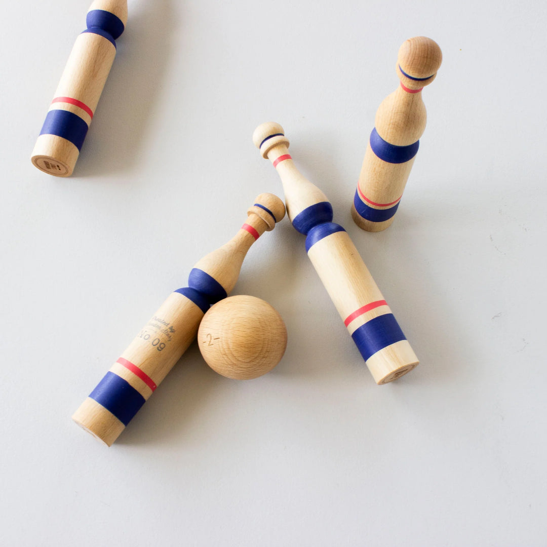 Houten bowlingkegels - Blauw