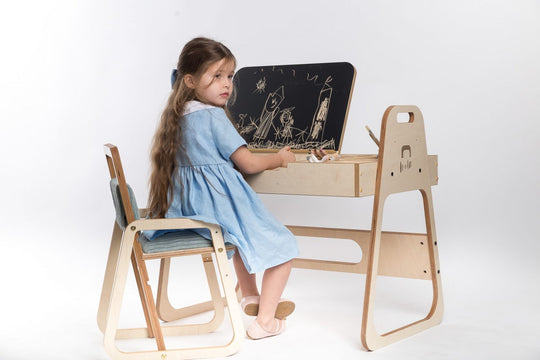 Adjustable Children Montessori Table and Chair Set Julle - Mint Green