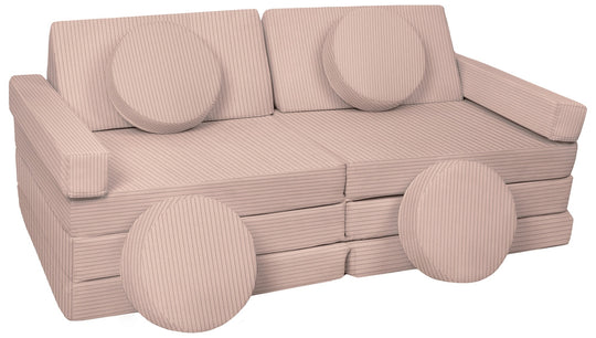 Modular sofa bed, multifunctional foam blocks, car with steering wheel