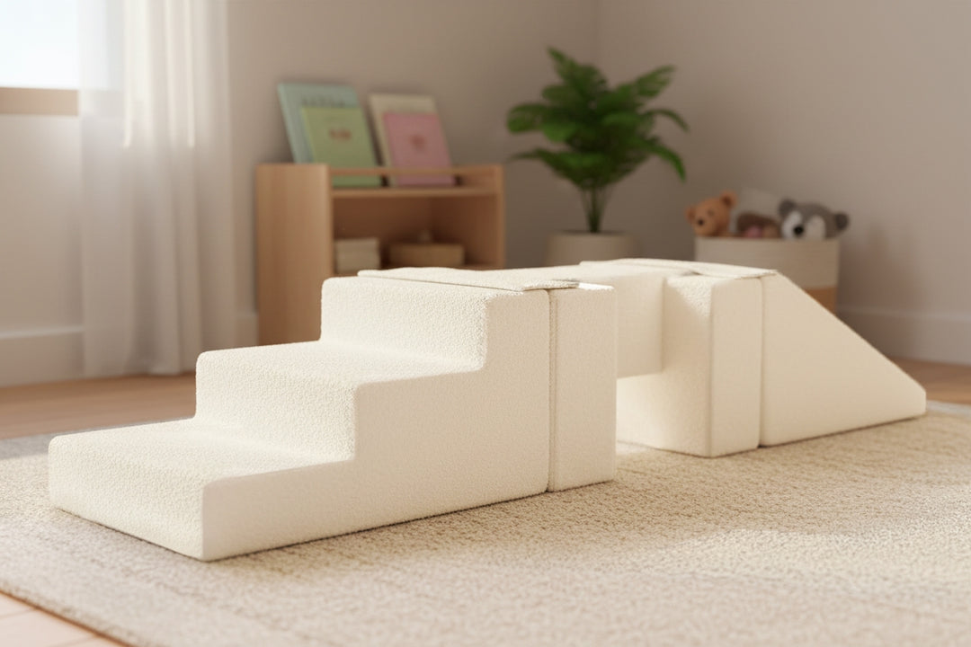 Soft play set 5 blocks Footbridge with Slide bouclé