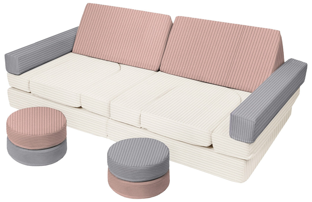 Modular sofa bed, multifunctional foam blocks, car with steering wheel