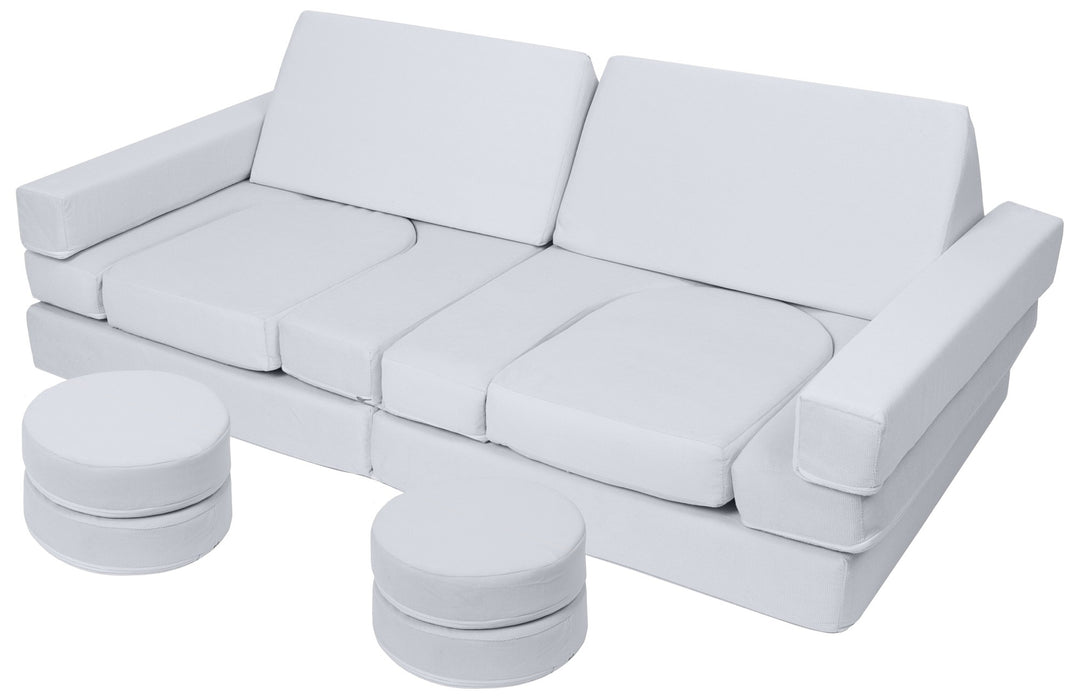 Modular sofa bed, multifunctional foam blocks, car with steering wheel