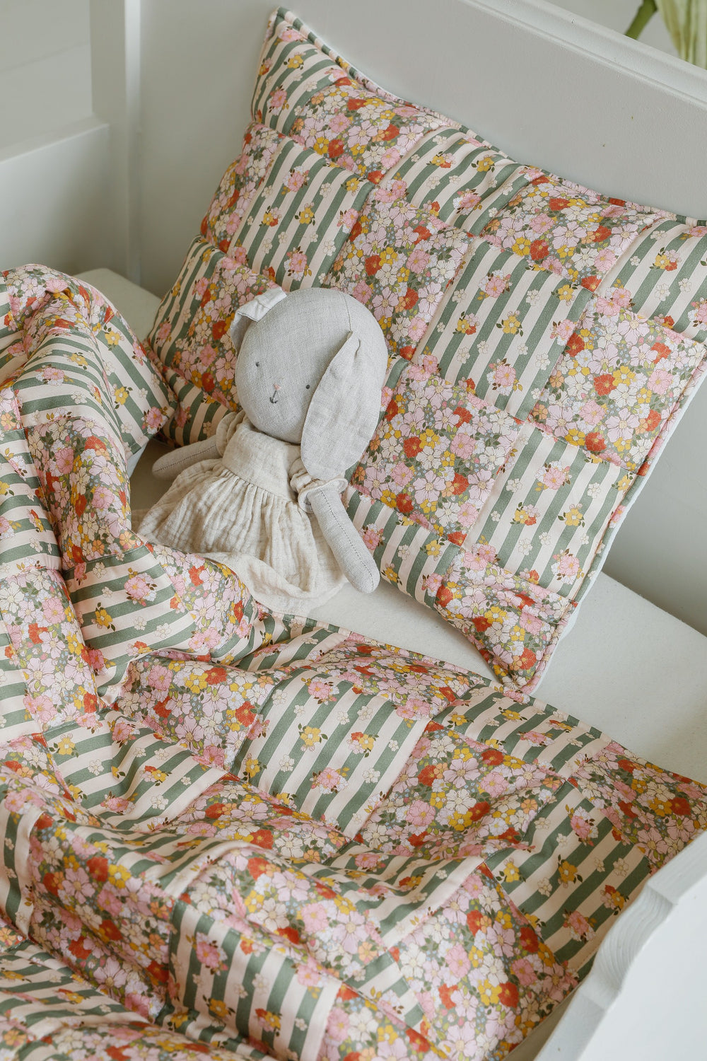 Cotton Quilted Patchwork Blanket + Pillow Set Small - Green Garden