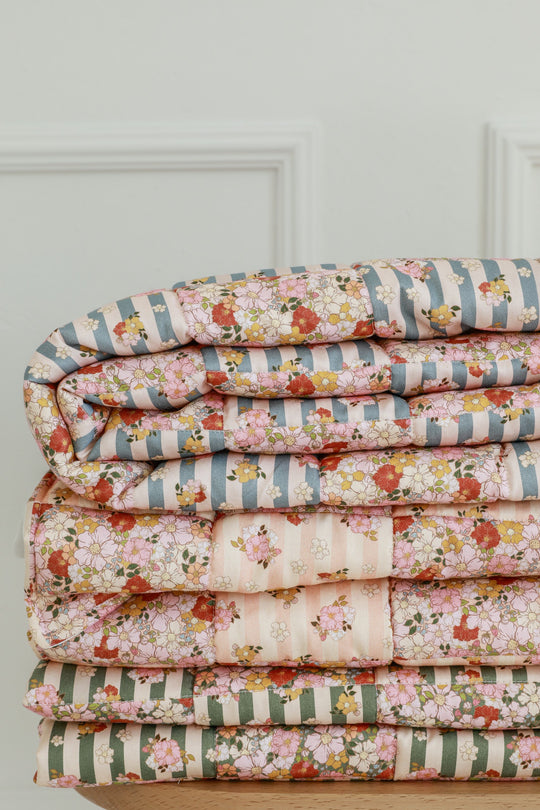 Cotton Quilted Patchwork Blanket + Pillow Set Small - Summer Garden