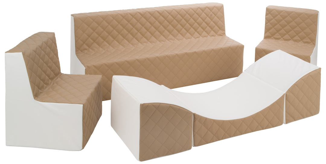 Kids furniture set: 2xarmchair + sofa + lounger, eco leather quilted