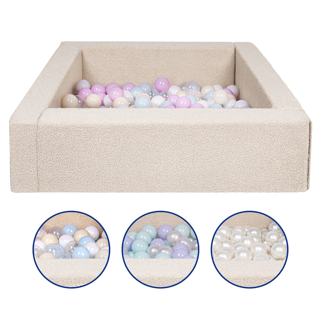 Square bouclé ball pit with 200 balls, 5 elements
