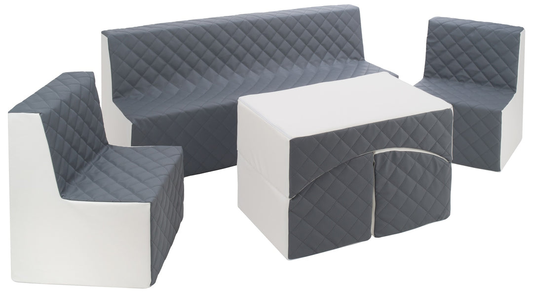 Kids furniture set: 2xarmchair + sofa + lounger, eco leather quilted