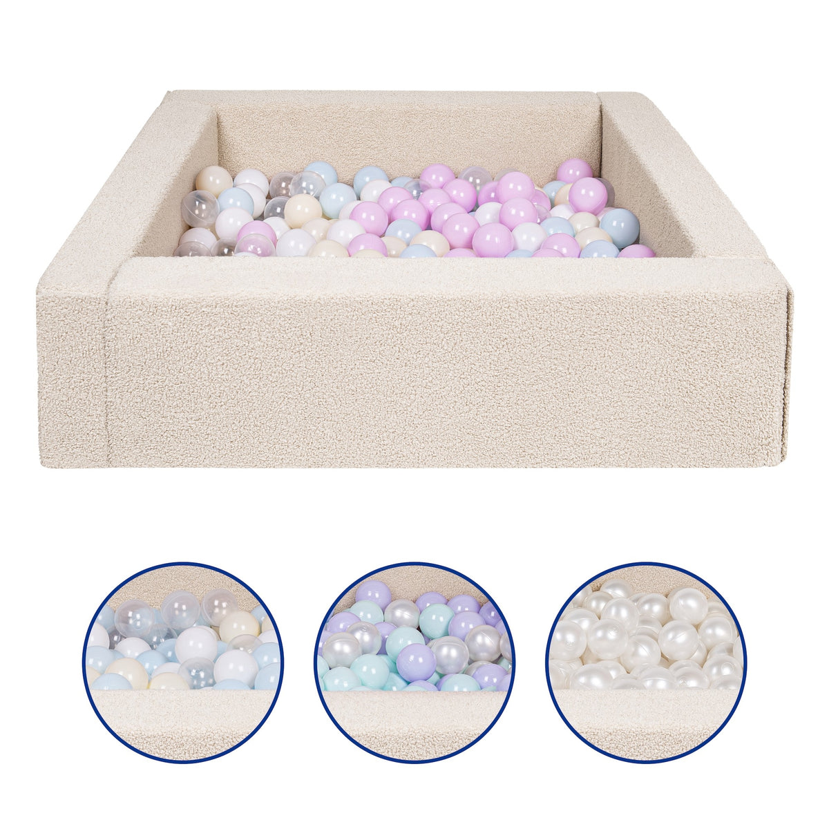Square bouclé ball pit with 300 balls, 5 elements