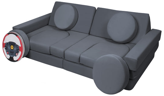 Modular sofa bed, multifunctional foam blocks, car with steering wheel