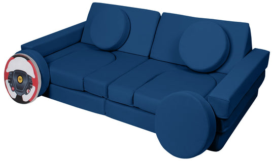 Modular sofa bed, multifunctional foam blocks, car with steering wheel