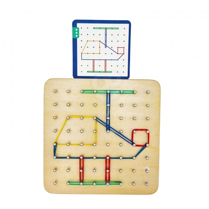 Geoplan on Rubber Bands Wooden Puzzle, 69 pcs
