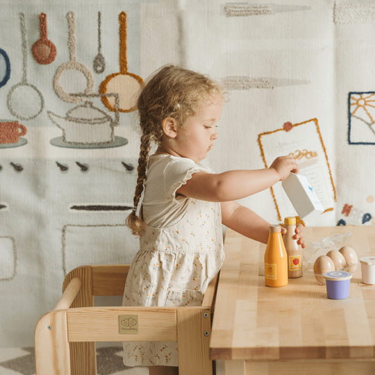 MeowBaby Wooden Kitchen Helper for Children - Natural