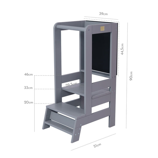 MeowBaby Wooden Kitchen Helper for Children with Board - Dark Grey