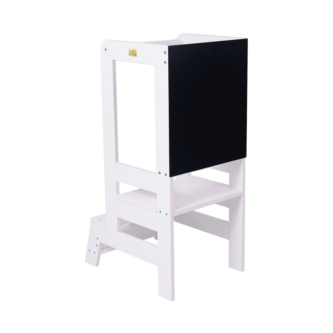 MeowBaby Wooden Kitchen Helper for Children with Board - White