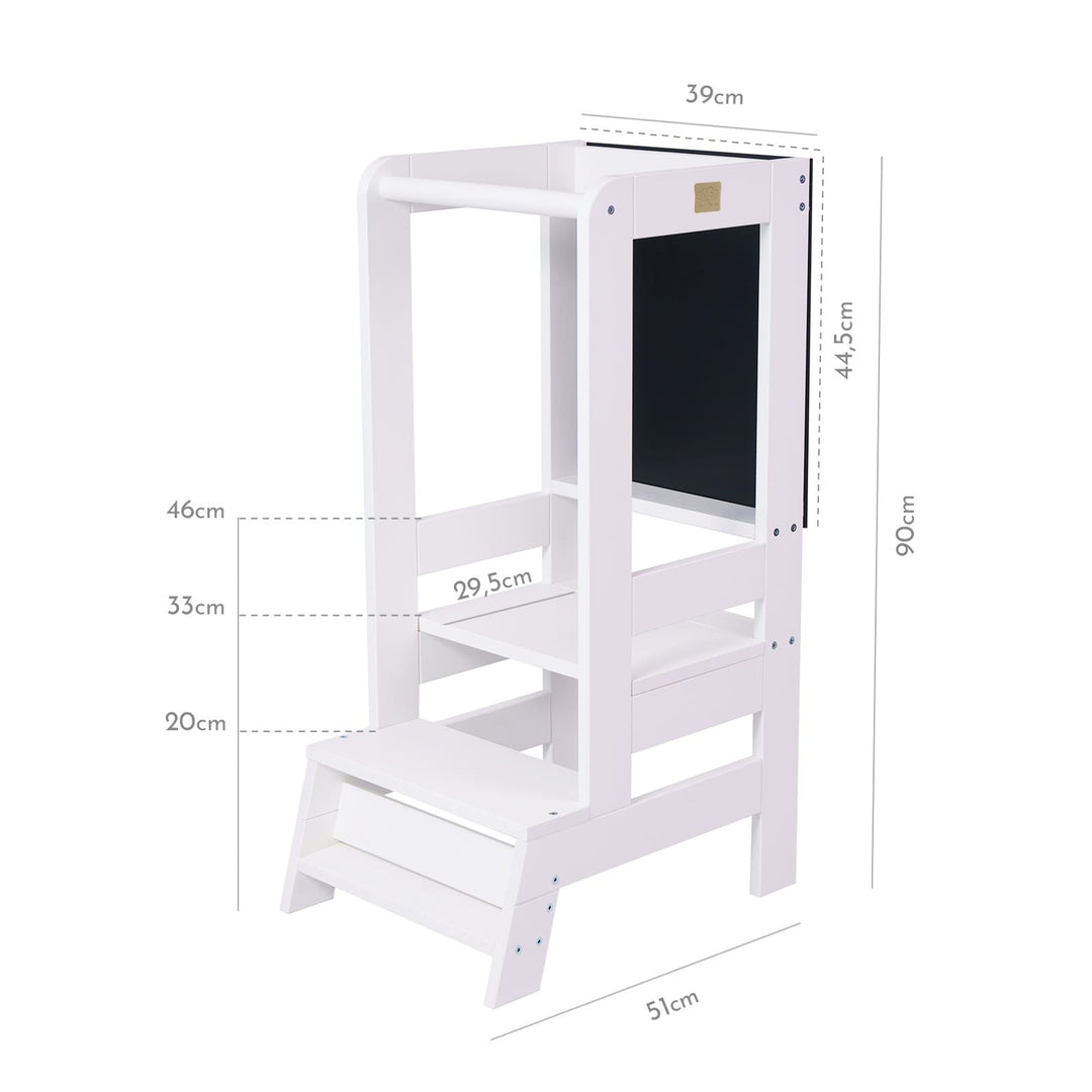 MeowBaby Wooden Kitchen Helper for Children with Board - White