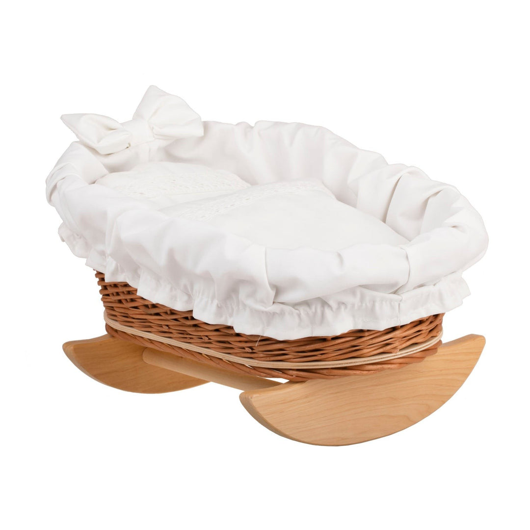 Mimi Wicker Cradle For Dolls With White Lining, Pillow And Duvet