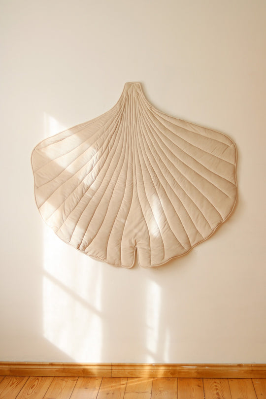 Organic Cotton and Velvet Ginkgo Leaf Playmat - Cream