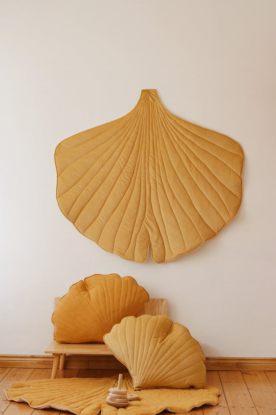 Organic Cotton and Velvet Ginkgo Leaf Playmat - Yellow