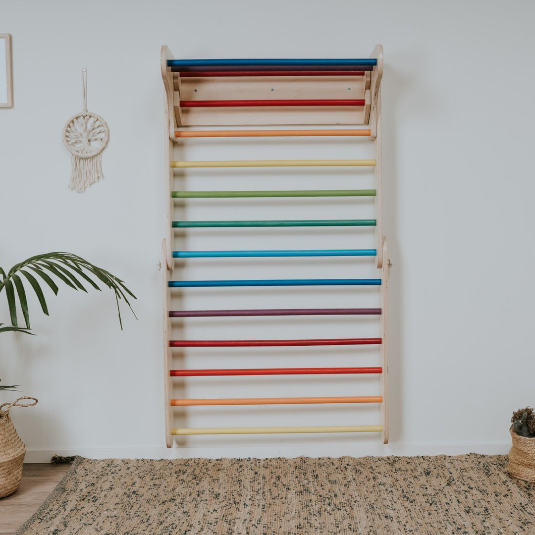 Pikler Triangle Climber with Swedish Wall Add-On (Ages 6m–7y) - Rainbow