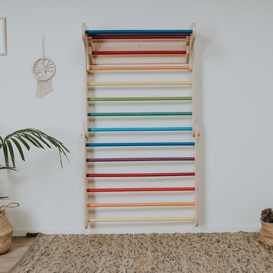 Pikler Triangle Climber with Swedish Wall Add-On (Ages 6m–7y) - Rainbow