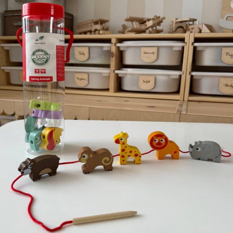 Safari Animal Shaped Wooden Threading Blocks