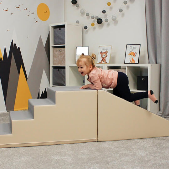 Soft Play Step and Slide Set - Beige and Grey
