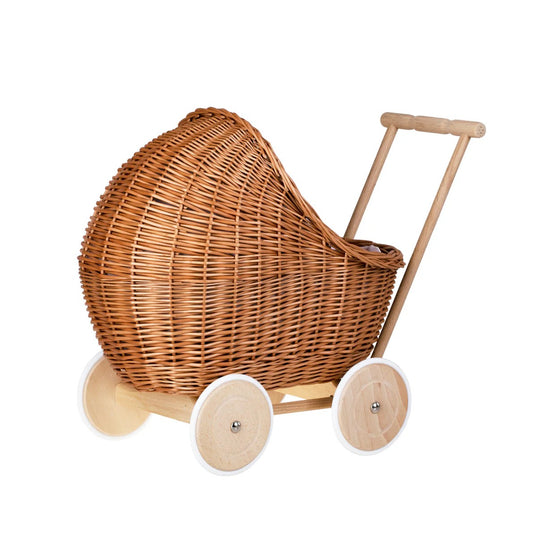 Wicker Doll Pram Lili – Pink Bedding