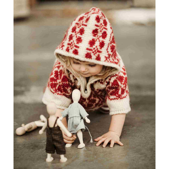 Wooden Walnut Doll with Dress