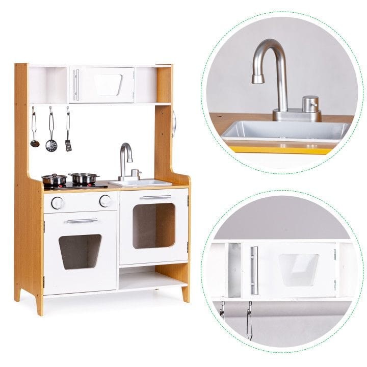 Wooden Play Kitchen with Multimedia Burners