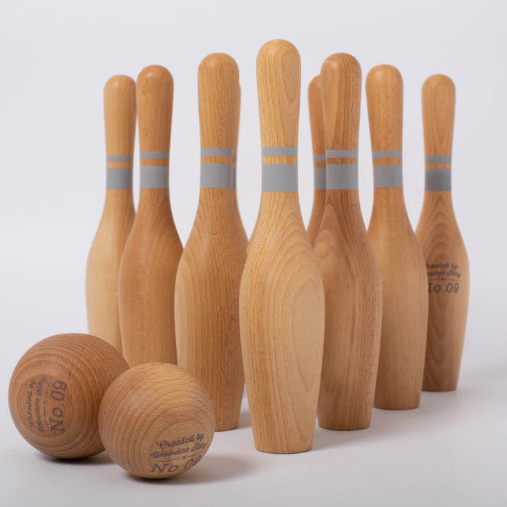 Houten bowlingkegels - natuurlijk
